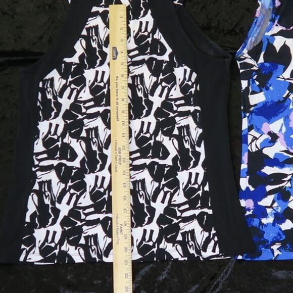 Elephant Floral Abstract Tank Top Sz M Cowl Draped Neck Black Purple Worthington - Picture 8 of 15